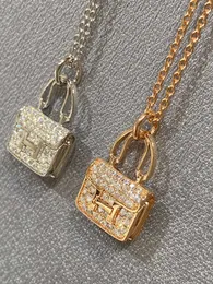 V Gold High Version New Kangkang Bag Necklace Womens Full Diamond H Collar Chain CNC Hand Inlaid Craft Straight