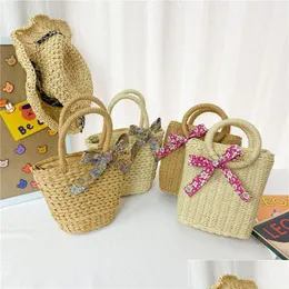 Purse Sweet Princess Accessories Childrens Messenger Girls Fashion Korean Grass Woven Bag Wholesale Cute Little Pocket Gift Drop Del Dhxdh