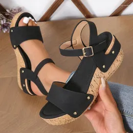 Sandals Mix Color Platform Women Fashion Rivet Wedges Sandalias De Mujer 2024 Ankle Buckle Non-Slip Rome Female