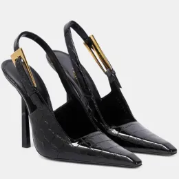 Brand Women sandal Lee Shoes Patent Leather Slingback Pumps Square Pointed-toe High Heels Party Dress Wedding Elegant Walking