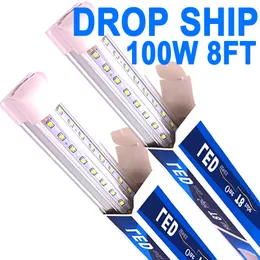 Luzes LED de loja de 8 pés, luz de tubo LED integrada em forma de V de 8 pés, 100 W 10000lm, tampa transparente, lâmpada de montagem conectável, substituição de garagem elétrica com fio fluorescente T8 crestech