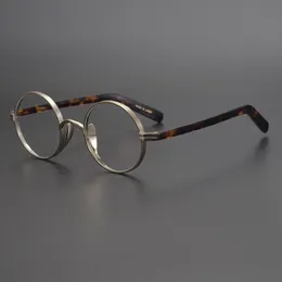 Moda óculos de sol quadros 2021 japonês artesanal puro titânio pequeno redondo e acetato perna óculos quadro miopia leitura eyewear me2496
