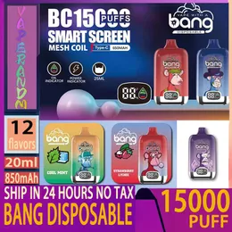 Original Bang Einweg-Puff 15k Einweg-E-Zigaretten Eigenschaften Mesh Coil 25 ml Vaperpuffs 0/2/3/5 % wiederaufladbar 650 mAh RGB mit intelligentem Bildschirm