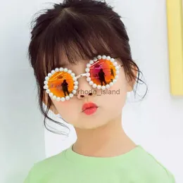 Óculos de sol Quadros de moda crianças pérolas de pérola óculos de sol fofos menina bebê protetora de sol dos copos infantil de metal redondo óculos uv400 oculos de sol