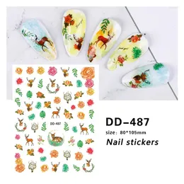 Nail Stickers 10PC Flower Color Art Sticker Peach Blossom Leaf Deer Slider Blurred Purple DIY Waterproof Adhesive Applique