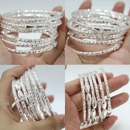 6PCS Silver Ethiopia Africa Dubai Bangles Bracelet For Women Bracelet Silve Color Fine Jewelry Simple Style Gift 240223