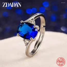 Cluster Rings ZDADAN 925 Sterling Silver Round Crystal Finger Ring For Women Fashion Jewelry