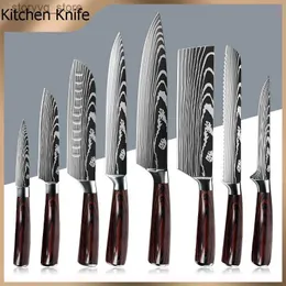 Kök knivar kock kniven set rostfritt stål laser damascus mönster kök knivar japanska santoku verktyg kniv kött klyver frukt skivning q240226