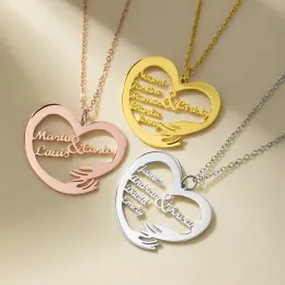 Colares personalizados coração guarda nome colar mulheres homens jóias de aço inoxidável membros da família placa pingente colar mãe pai crianças