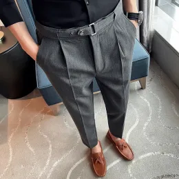 Pants Men Business Dress Pants 2022 Spring New Hot Solid Color Casual Slim Office Social Suit Pant Ankle Length Trousers Male Clothing