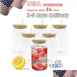 Water Bottles Usa Stock 16 Oz Water Bottles Sublimation Mugs With Bamboo Lid St Glass Tumblers Diy Blanks Clear Can Cups Heat Transfer Dhabg