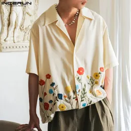 Men Shirt Flower Printing Lapel Short Sleeve Loose Summer Streetwear Clothing Korean Style Casual Shirts S5XL INCERUN 240223