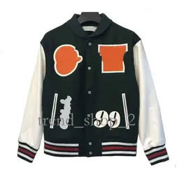 Mans Off White Jacke Herbst und Winter Marke Off White Jacke 2024 Neuer perfekter Qualitätsmantel Male Ow Heavy Industry bestickter Wolllederärmel Bomber 881