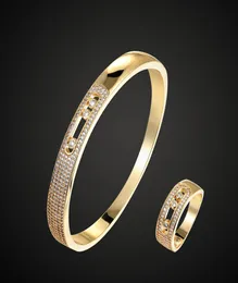 luxury Micro pave setting Bangle with ring Wedding Jewelry Sets bracelet Women Aneis Pulseira Bijoux2494991