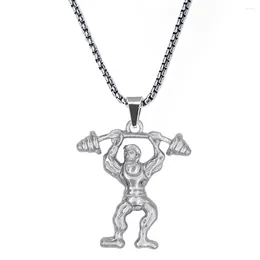 Colares de pingente acessórios de fitness forte muscular homens levantamento barbell colar de metal símbolo de energia ginásio jóias