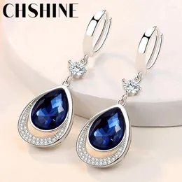 Dangle Earrings Chshine 925 Sterling Silver Water Drop Sapphire for Women Wedding Banquet Partyギフトファッションジュエリー