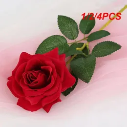 Dekorativa blommor 1/2/4st Röd siden rosor bukett vas för heminredning trädgård bröllop kransar falska växt grossist konstgjorda