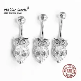 Jóias hellolook coruja fofa de barriga anéis 925 anel de barriga de prata esterlina para mulheres piercing jóias de corpora