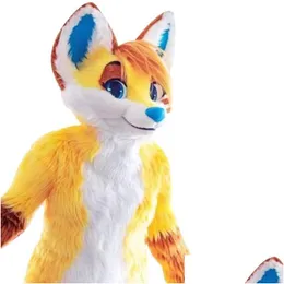 Mascote amarelo husky raposa traje de pele de comprimento médio andando roupa de halloween festa grande trajes de evento entrega direta vestuário dhdp4