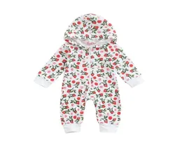 Overalls 2021 Herbst Baby Girl039s Langarm Overall Rose Blume Drucken Zipper Offene Kapuze 1 stück Strampler Sell9780671