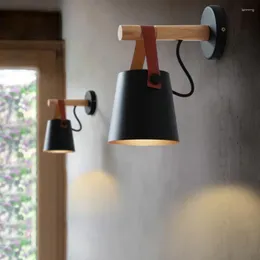 Wall Lamp American Country Light Fixture Nordic Simple Iron Wood Belt Designer Lights Corridor Aisle Study Bedside Sconces