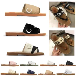 Designer slippers wooden flat bottomed mule sandals summer travel items cross cloth women slippers light tea rice white black lace letter fabric canvas slippers