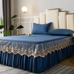 Bed Skirt European Style Embroidered Cover With Surface Lace Anti-slip Mattress Protective Ruffled Bedsheet
