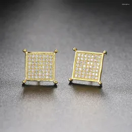 Stud Earrings Iced Out For Women Crystal Square Rock Gold Color CZ Luxury Fashion Hip Hop Mens Jewelry Punk Accessories OHE112