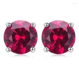 Stud Earrings Spring Qiaoer 2024 One Carat Round Diamond Red Corundum 6.5mm Daily Niche Fashion Versatile Cross-border Model