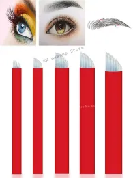 إبر 200pcs Red Nano Microblading 0.16mm 7/9/11/12/14/16/18 شفرات الوشم تطريز الحواجب الإبرة لمكياج الدليل.