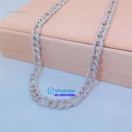 Fine Hip Hop Jewelry Necklace Sterling Sier 13Mm VVS D Color Iced Out Hip Hop Moissanite Figaro Chain