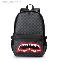 Designer Spraygrounds Backpack Shark Mouth Backpack Mens Fashion Lattice Travel Backpack Trend Versatile Leather Schoolbag For Boys Computer Bag 2024