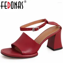 Sandals FEDONAS Summer Thick High Heels Women Ankle Strap Genuine Leather Quality Elegant Party Office Lady Pumps Shoes Woman