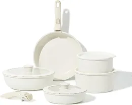 11pcs Pots and Pans مجموعة ، مجموعات أدوات الطهي غير القابلة للانفصال ، مجموعة أدوات طبخ المطبخ التعريفي مجموعة غير عصا مع مقبض قابل للإزالة