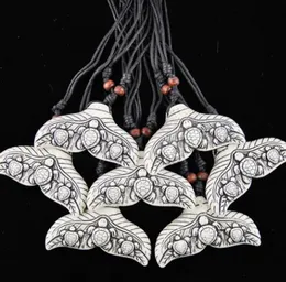 Whole 12PCS Cool Ethnic Tribal White Imitation Yak Bone SharkWhale Tail Surfing Turtles Pendant Necklace Mermaid tail charms 9181816