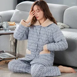 Women's Sleepwear 2024 Pajamas Padded Cotton Laminated Winter Warm Plus Size Loungewear Fashion Casual Comfortable Thicken Set