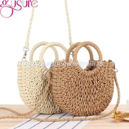 Totes Gusure Handgjorda halvrundor Rattan Woven Str Crossbody Bag Summer Beach Women Messenger Shoulder Bags Girls Small Handbag 012207e