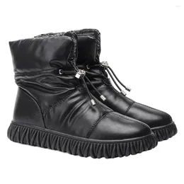 Botas de couro genuíno à prova dwaterproof água neve mulher 2024 inverno quente pelúcia tornozelo sapatos de algodão moda escalada esqui botas mujer