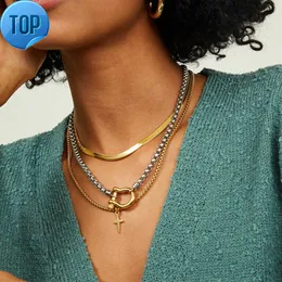 Waterproof Jewelry 18K Gold Plated Stainless Steel Box Chain Choker Necklace Double Color Chunky Horseshoe Necklace YF3097