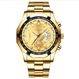 FNGEEN Brand White Steel Quartz Mens Watches Crystal Glass Watch Date 44MM Diameter Personality Luxury Gold Stylish Luminous Busin270N