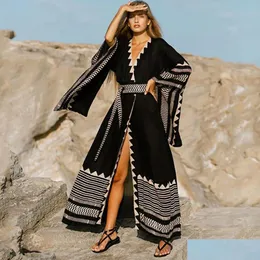 기본 캐주얼 드레스 2023 비치 여름 파티 여성을위한 최대 복장 섹시 V 목 수영복 er up boho bohemian 옷 Kaftan Robe 2 Dhegi