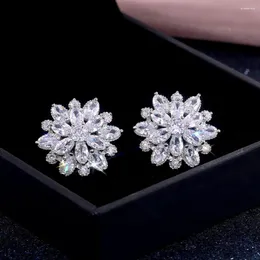 Stud Earrings Arrive Piercing Full Zircon Flower For Women Elegant Wedding Jewelry Gifts Eh015
