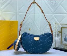 Denim Designer bag Half Moon shoulder bag women's Luxury's leather handbags handbag crossbody bag Pea shaped bag Curved bag 46828 Croissant MM