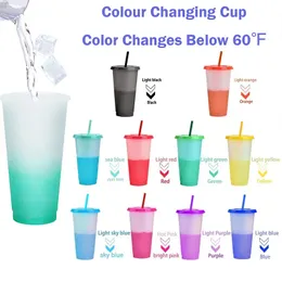 10Pcs Color Changing Cups with Lids and Straws 710ml Plastic Tumblers Cute Iced Coffee Cup Reusable Cups Bulk for Cappuccino 240219