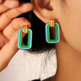 Dangle Earrings 1 Pair Vintage Geometric Square Colored Drip For Women Fashion Party Decoration Jewelry 2024 Trend