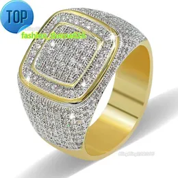 Round Square shape AAA+Cubic Zircon Ring Copper Material Gold Silver plated Iced Out Full CZ Hip Hop Rings Mens Fashion Jewelry