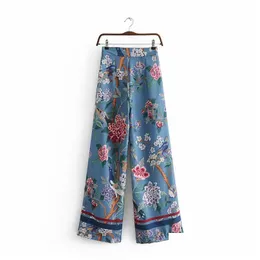 Calças femininas capris nova moda feminina calças soltas pássaros flores imprimir cintura alta perna larga calças compridas plus size entrega de gota um dhutw