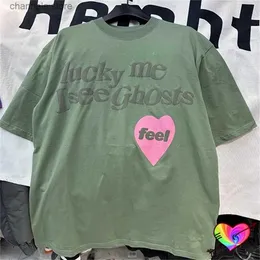 T-shirt da uomo 2024 Heart Lucky Me I See Ghosts Tee Uomo Donna Verde Bambini See Ghosts T-shirt Top Hip Hop Ye Manica corta T240227