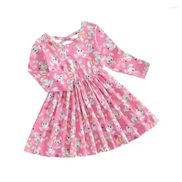 Kız Elbise Yürümeye Başlayan Bebek Paskalya Kıyafet Uzun Kollu Yuvarlak Boyun Cartton Yumurta Çiçek Baskı A-line elbise