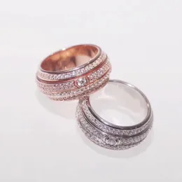 Nova chegada moda senhora latão quatro círculos cheio de diamante giratório 18k banhado a ouro anéis de casamento de noivado 2 cores Size6-8261T